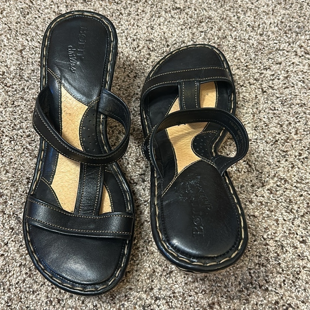Born Drilles British Black Leather Espadrilles Wedge Sandals Slip On size 10 - Picture 4 of 12